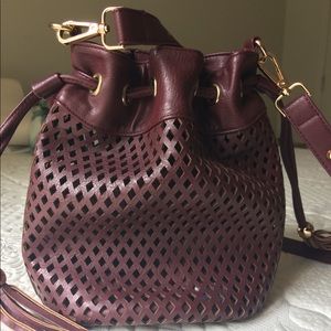 Burgundy/Wine Faux Leather Bucket Bag